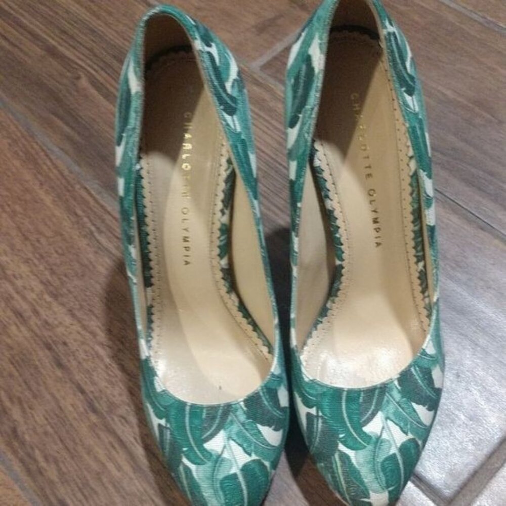 Charlotte Olympia 39 tropical green leaves heels fabric espadrille - Picture 2 of 6